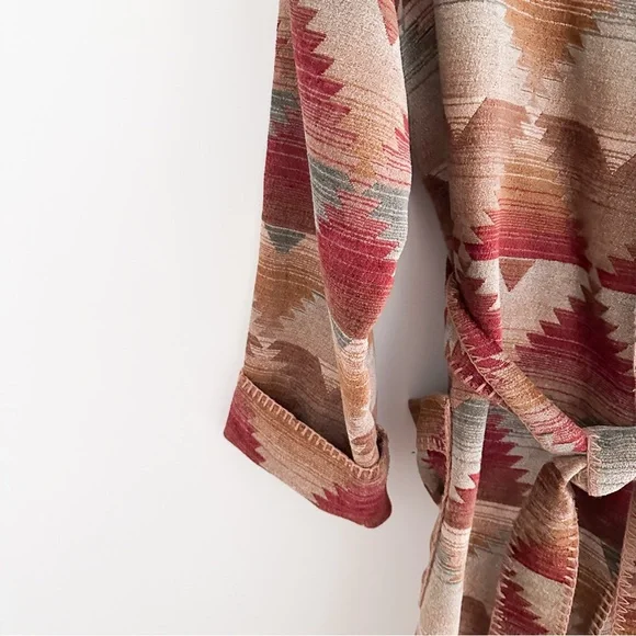 Vintage Southwestern Blanket Robe Tribal Pattern Belted Duster Boho Western XL - Picture 5 of 10